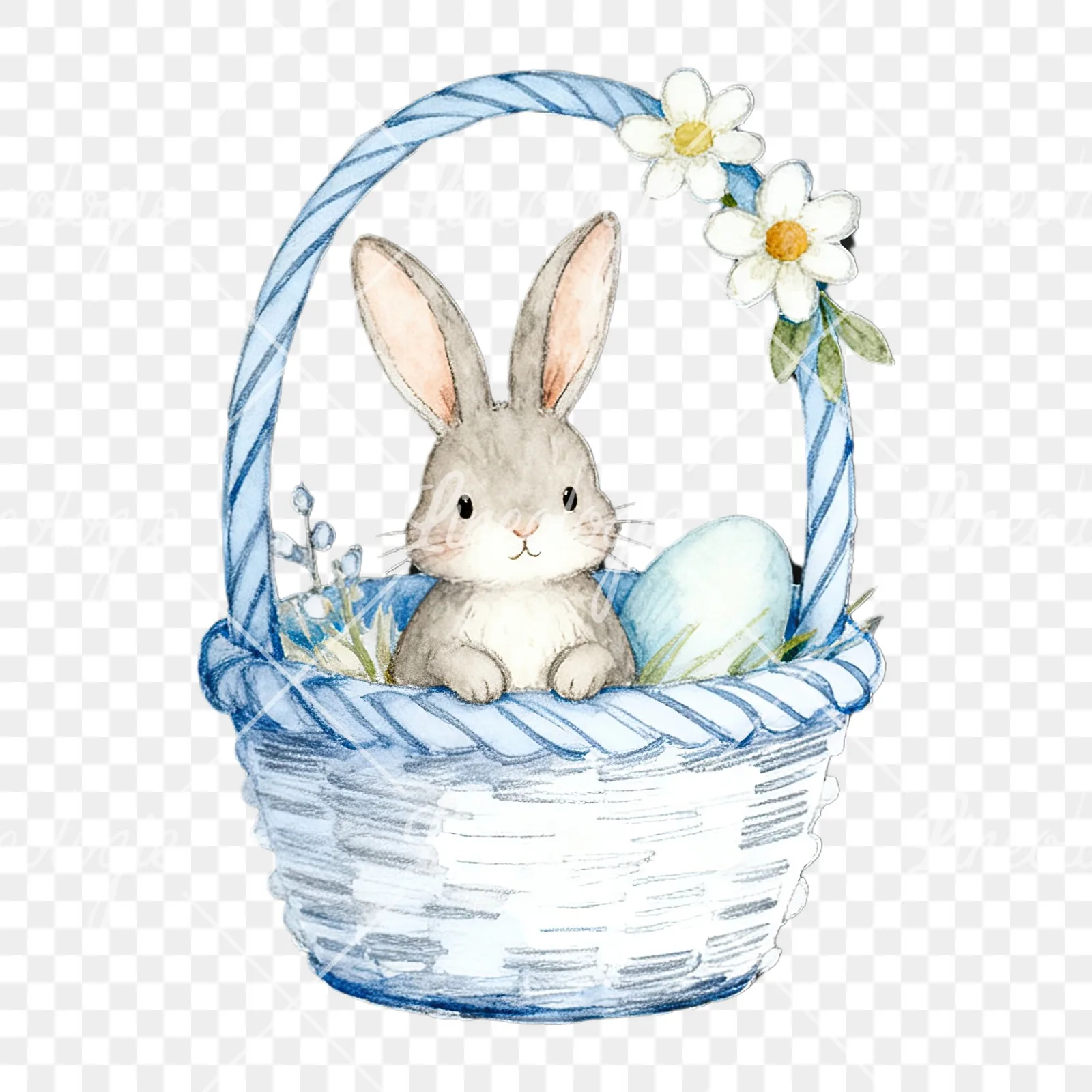Watercolor blue Easter basket clipart 6 of 9 on a transparent background (PNG)
