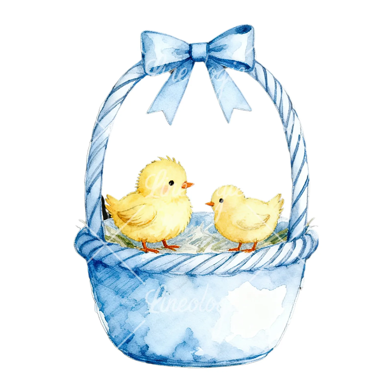 Watercolor blue Easter basket clipart 7 of 9 on a white background (JPG)