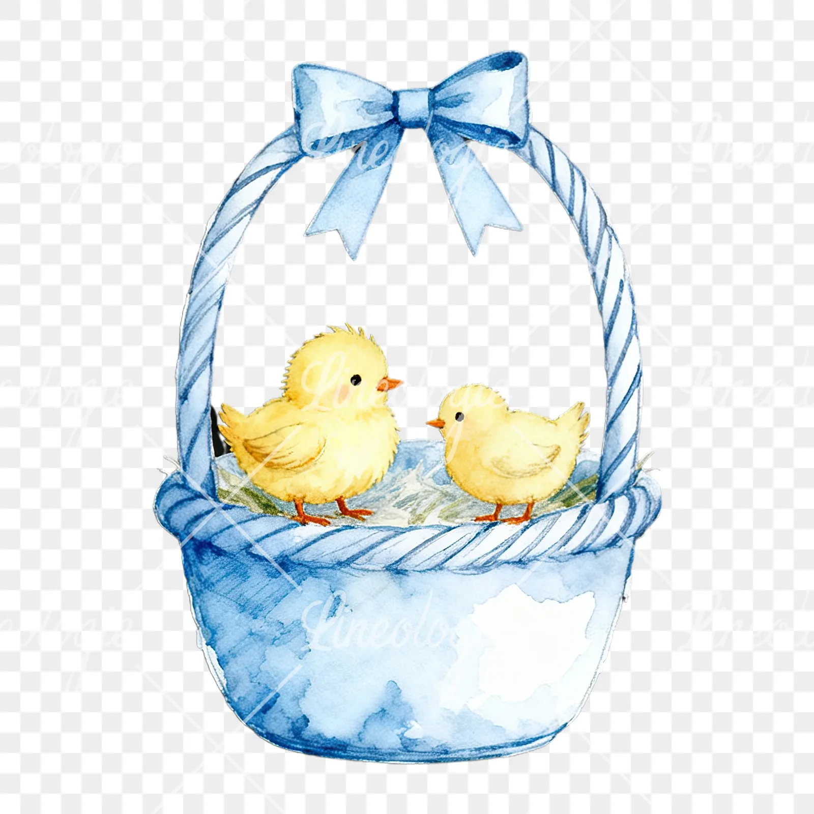 Watercolor blue Easter basket clipart 7 of 9 on a transparent background (PNG)