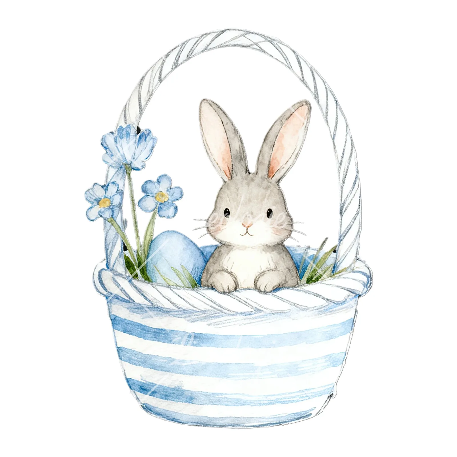 Watercolor blue Easter basket clipart 9 of 9 on a white background (JPG)