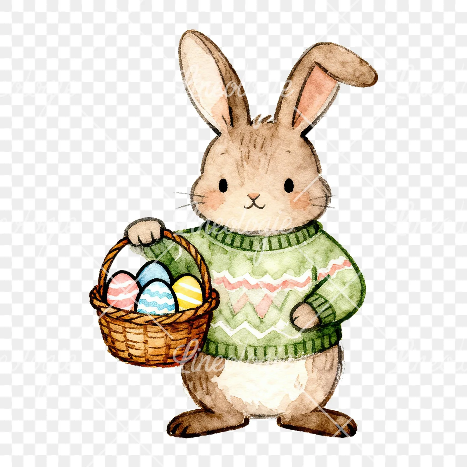 Watercolor Easter bunny with pizza clipart 1 of 9 on a transparent background (PNG)