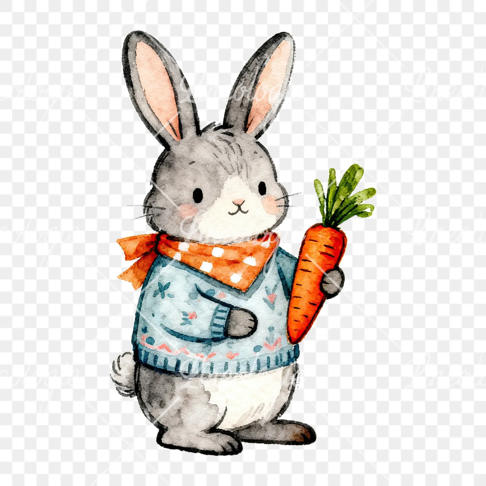Watercolor Easter bunny with pizza clipart 2 of 9 on a transparent background (PNG)