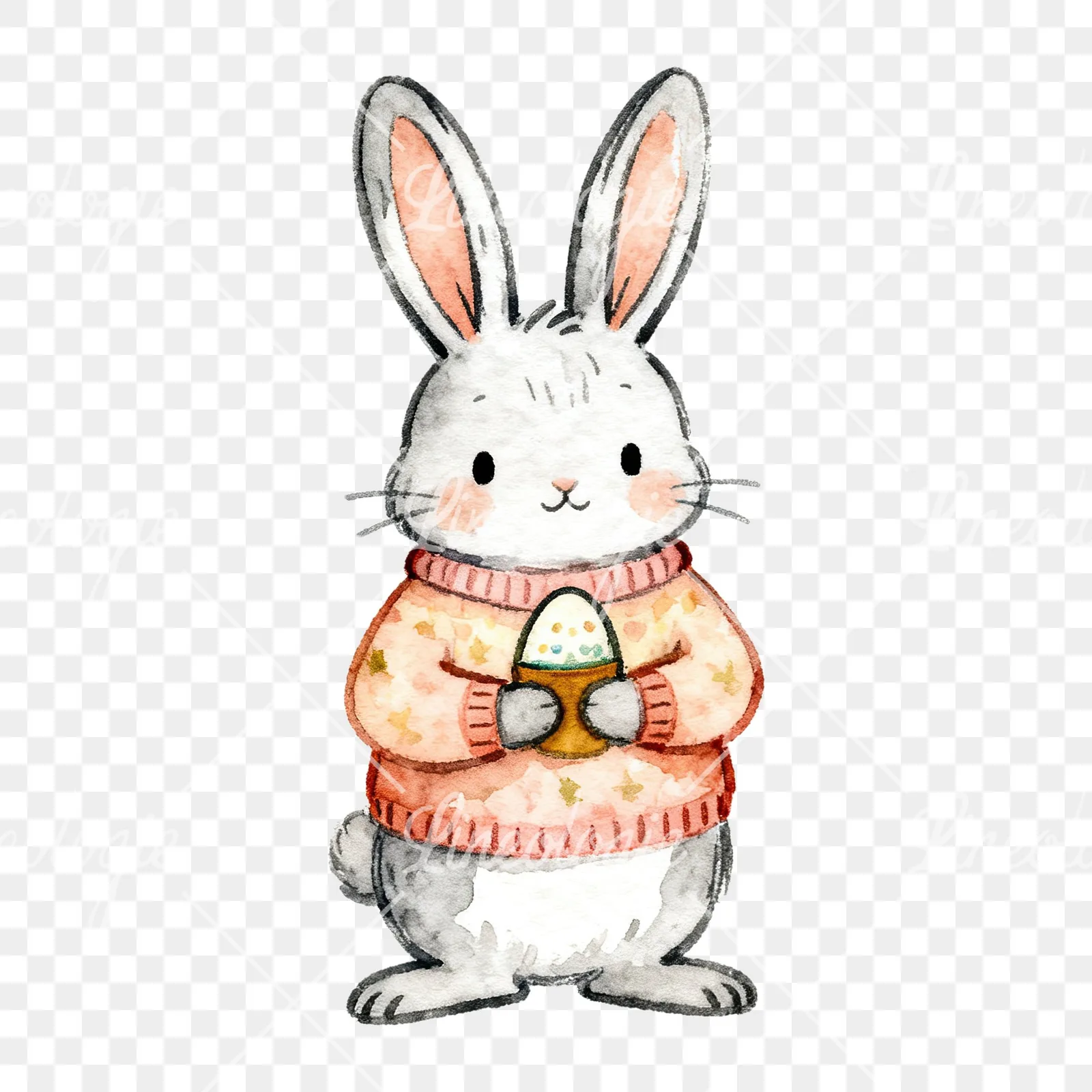 Watercolor Easter bunny with pizza clipart 5 of 9 on a transparent background (PNG)