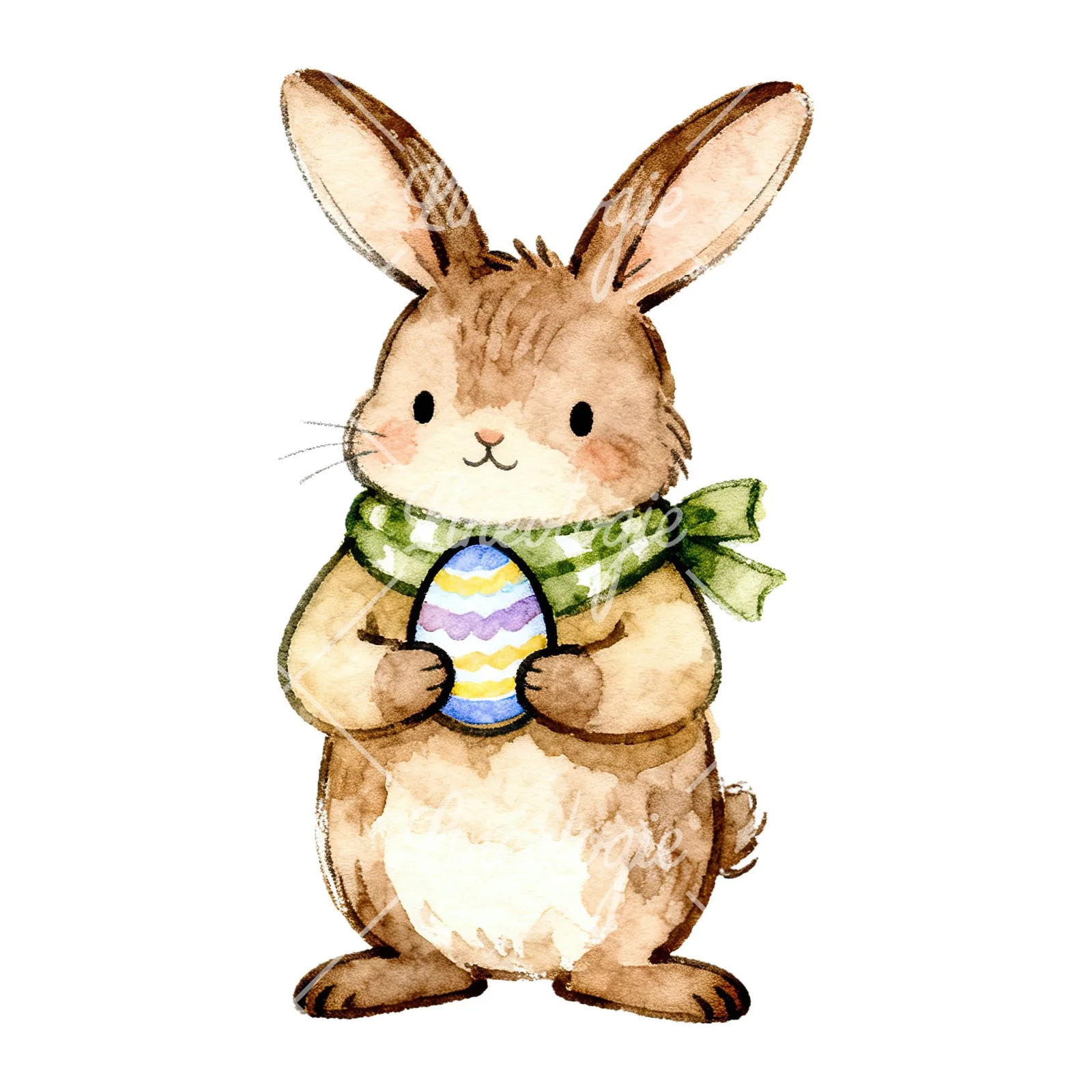 Watercolor Easter bunny with pizza clipart 9 of 9 on a white background (JPG)
