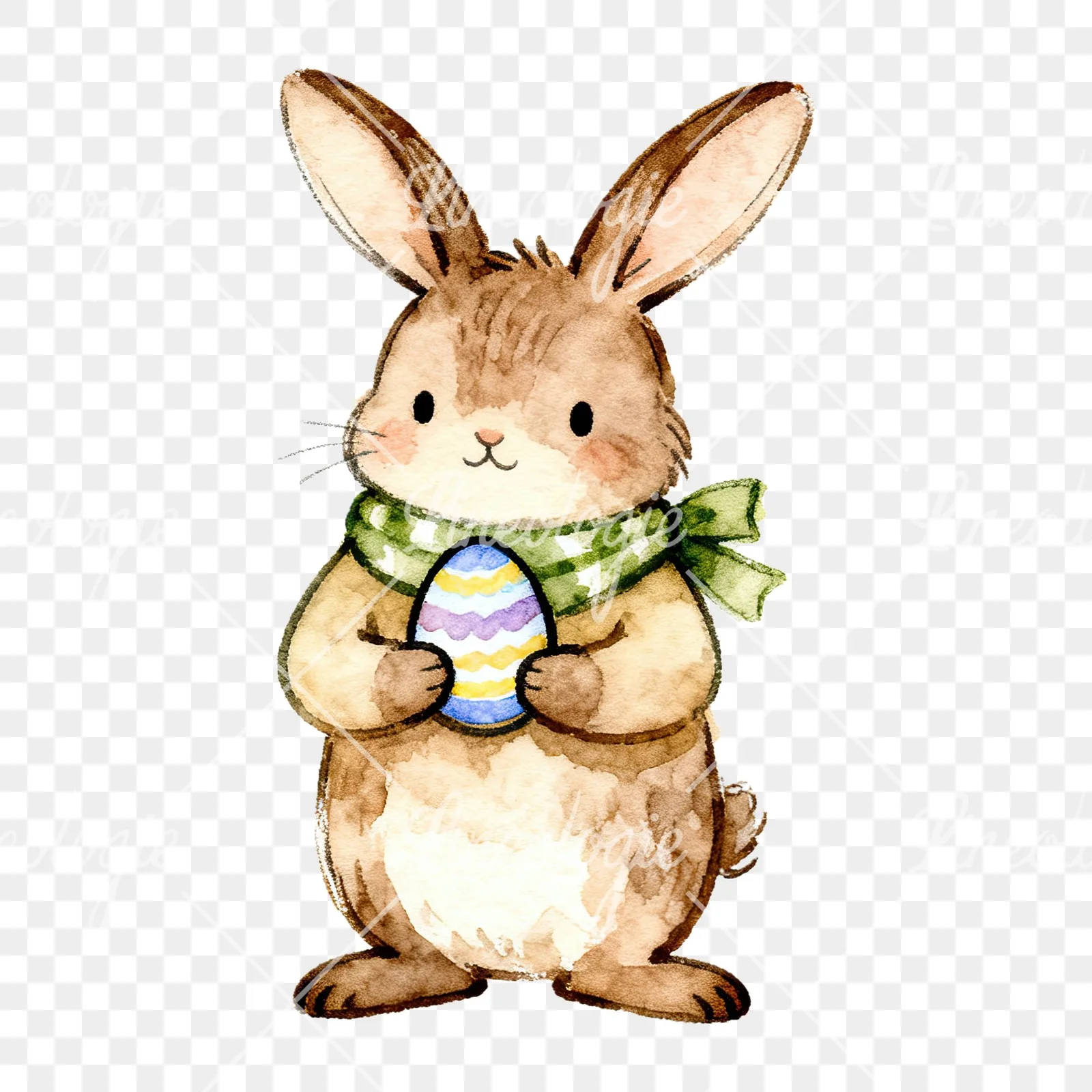 Watercolor Easter bunny with pizza clipart 9 of 9 on a transparent background (PNG)