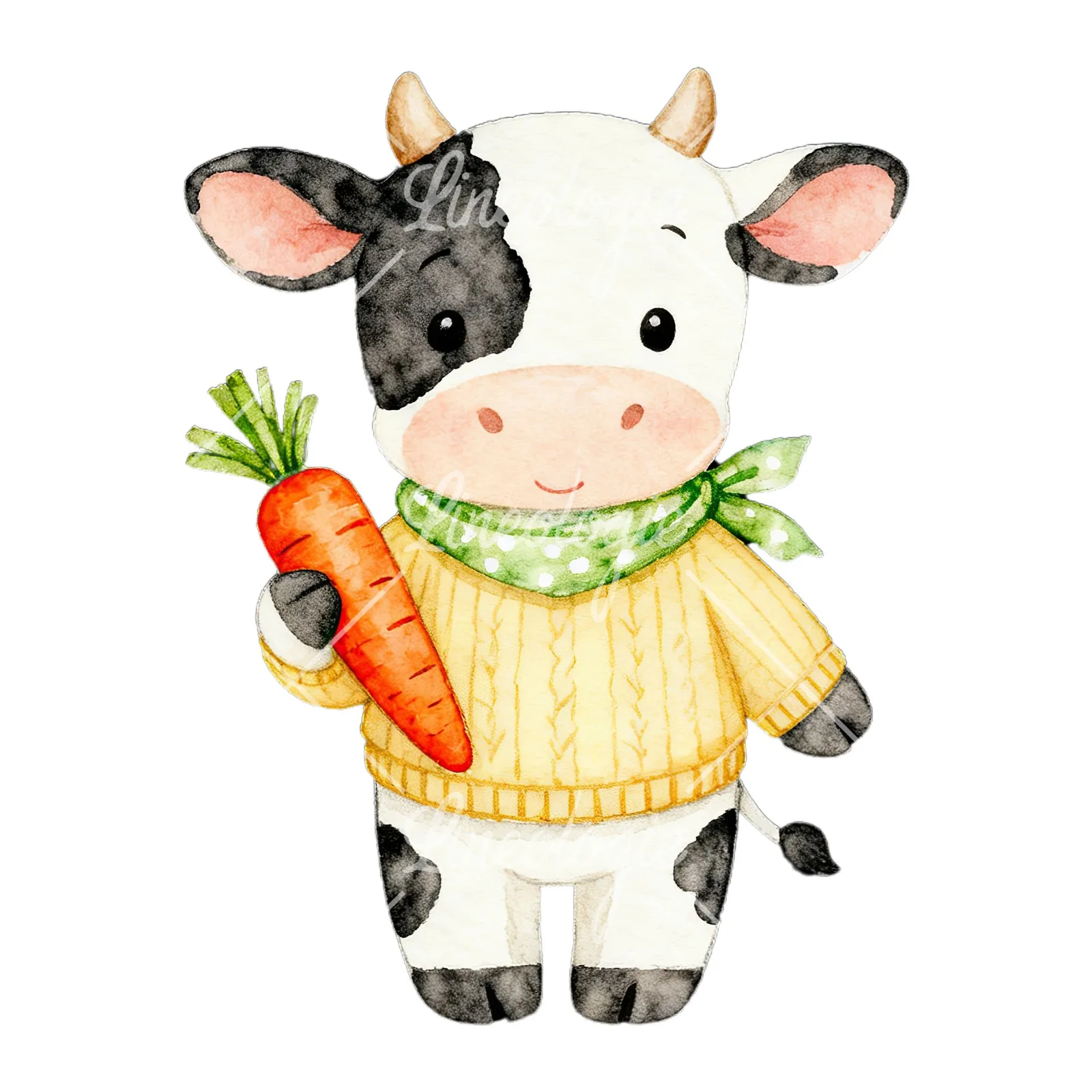 Watercolor Easter calf with nest clipart 2 of 9 on a white background (JPG)