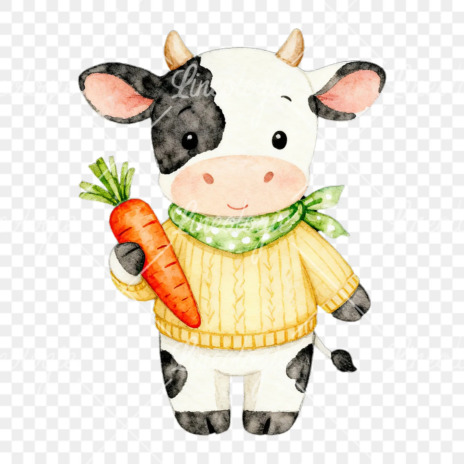 Watercolor Easter calf with nest clipart 2 of 9 on a transparent background (PNG)