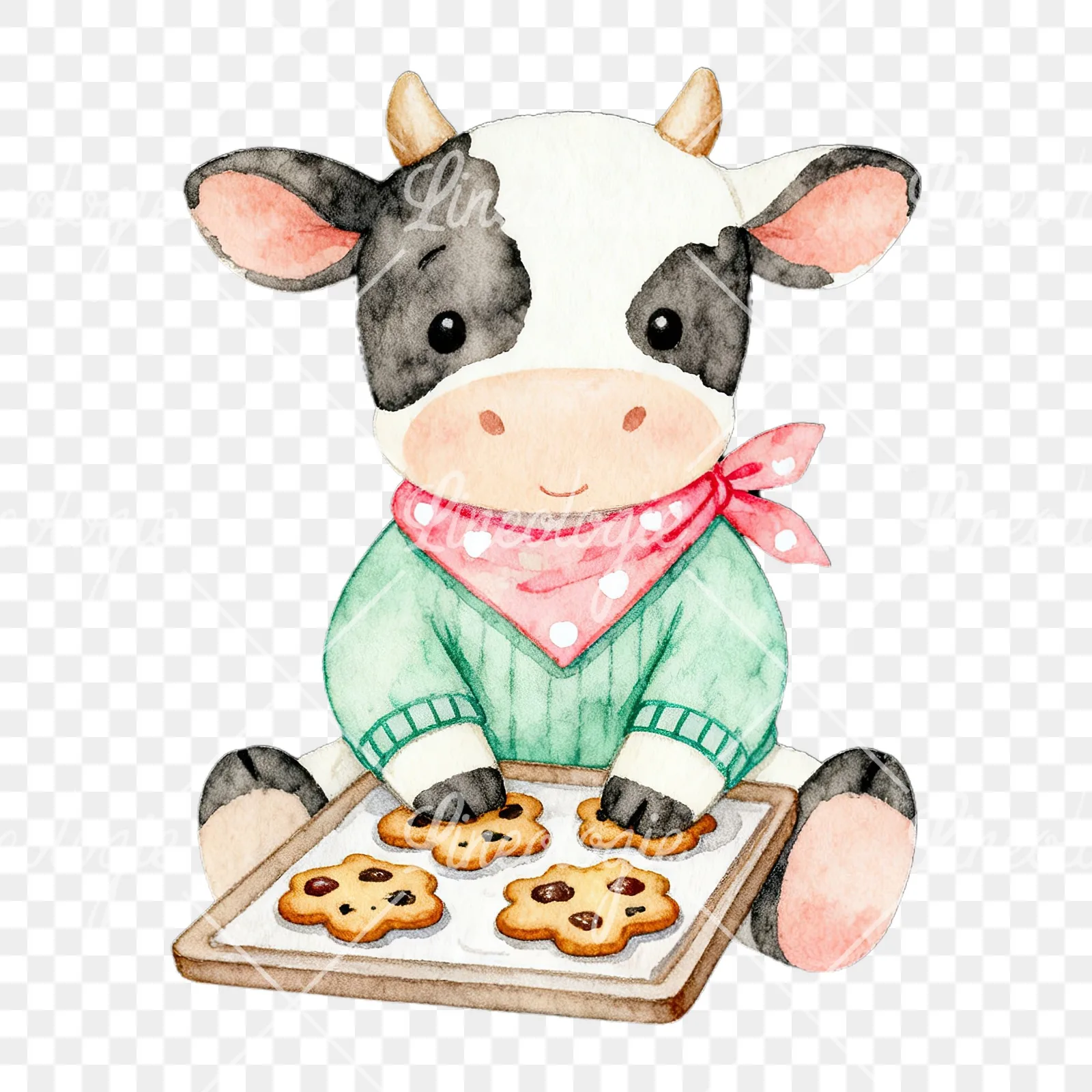 Watercolor Easter calf with nest clipart 3 of 9 on a transparent background (PNG)
