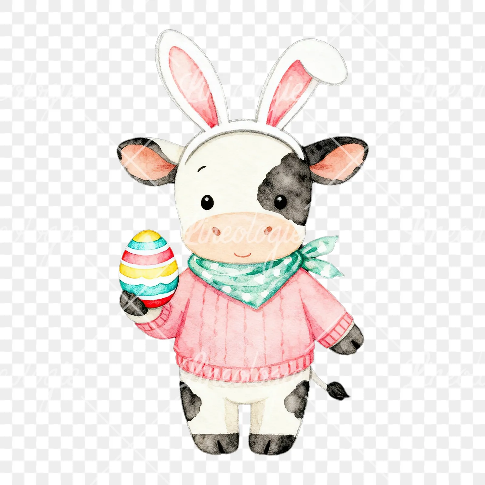 Watercolor Easter calf with nest clipart 5 of 9 on a transparent background (PNG)