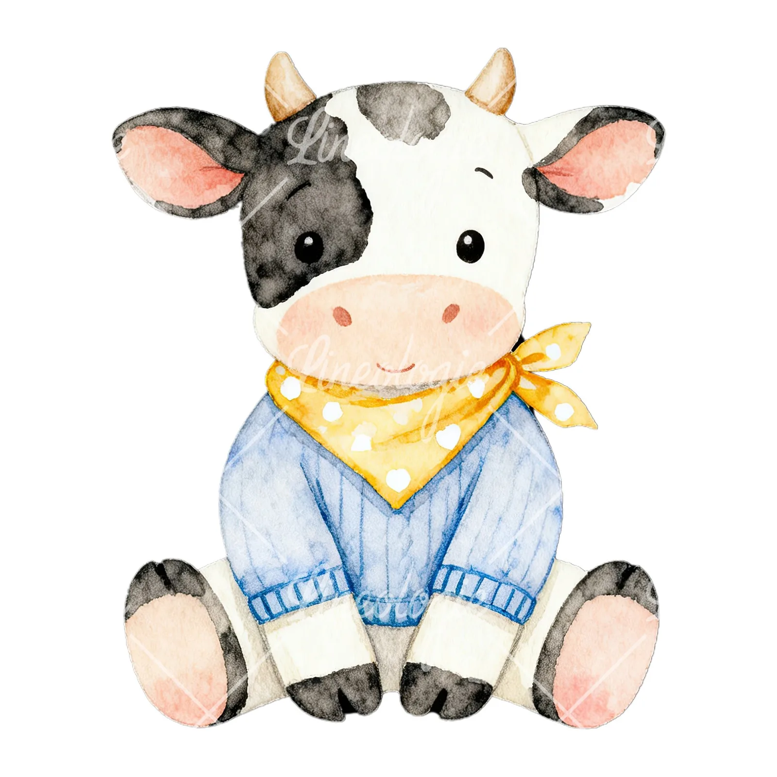 Watercolor Easter calf with nest clipart 6 of 9 on a white background (JPG)