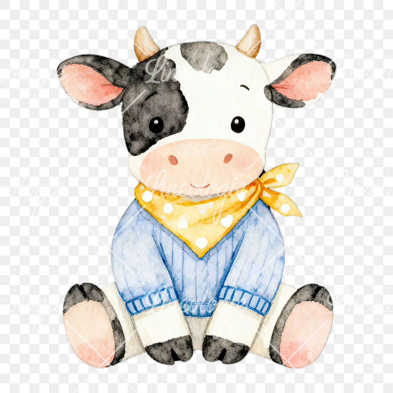 Watercolor Easter calf with nest clipart 6 of 9 on a transparent background (PNG)