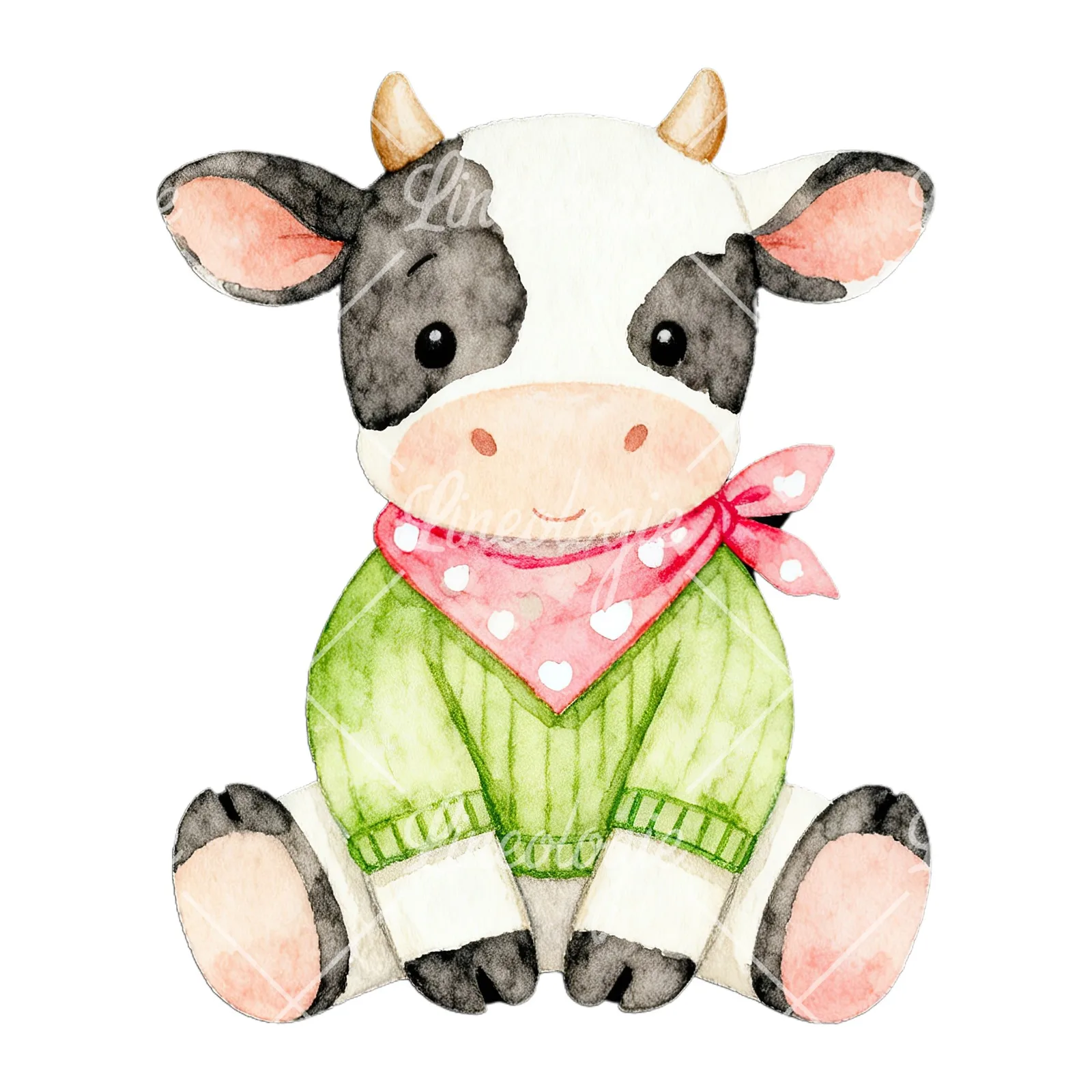 Watercolor Easter calf with nest clipart 7 of 9 on a white background (JPG)