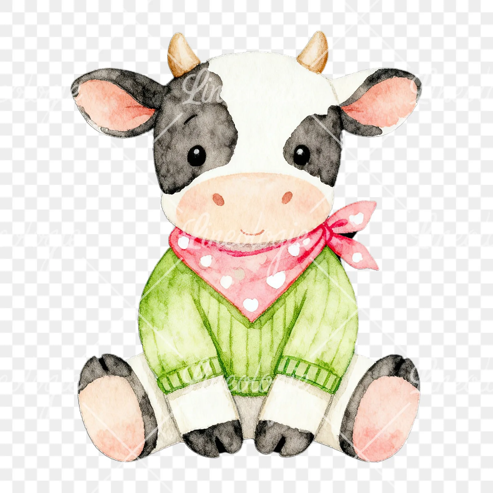 Watercolor Easter calf with nest clipart 7 of 9 on a transparent background (PNG)