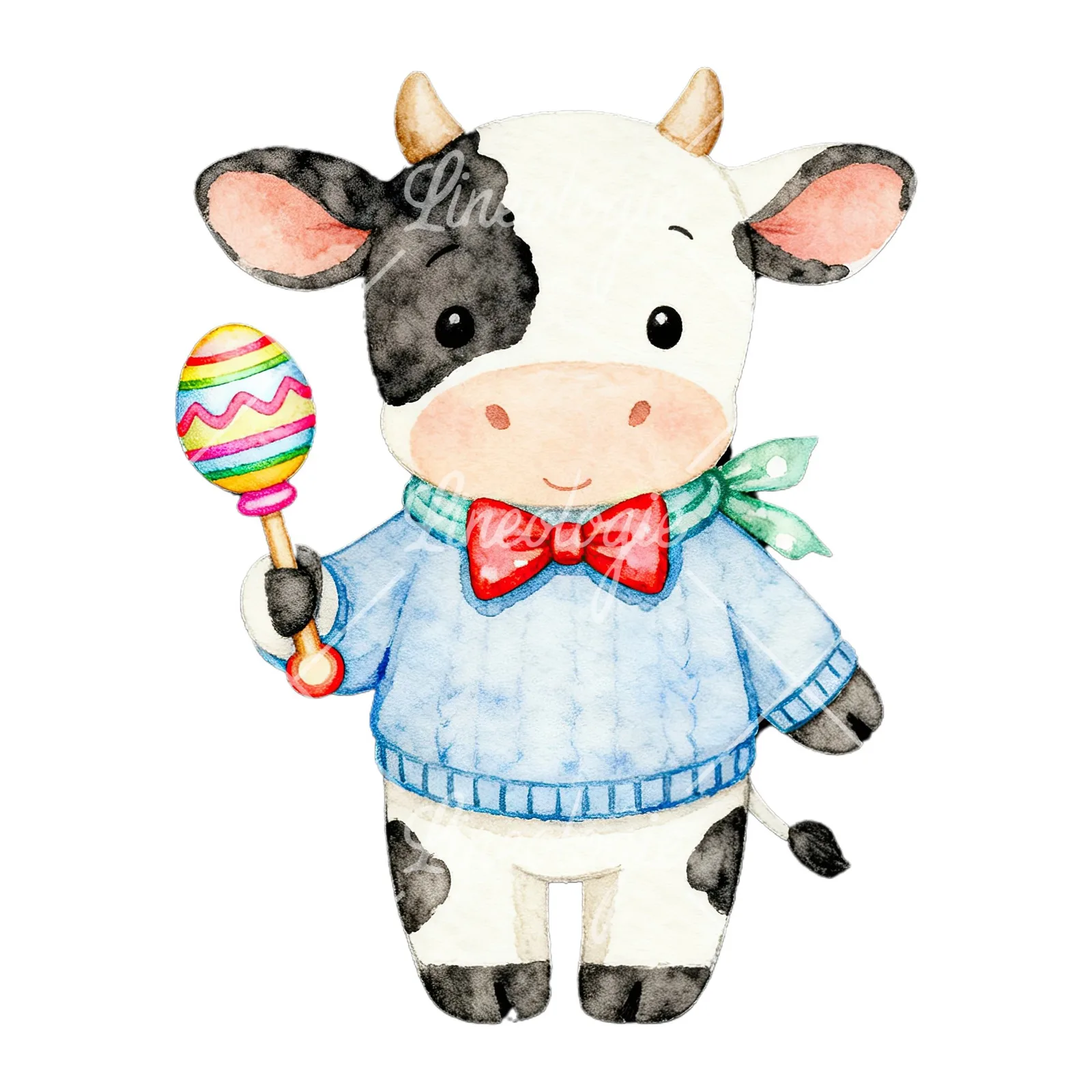 Watercolor Easter calf with nest clipart 8 of 9 on a white background (JPG)