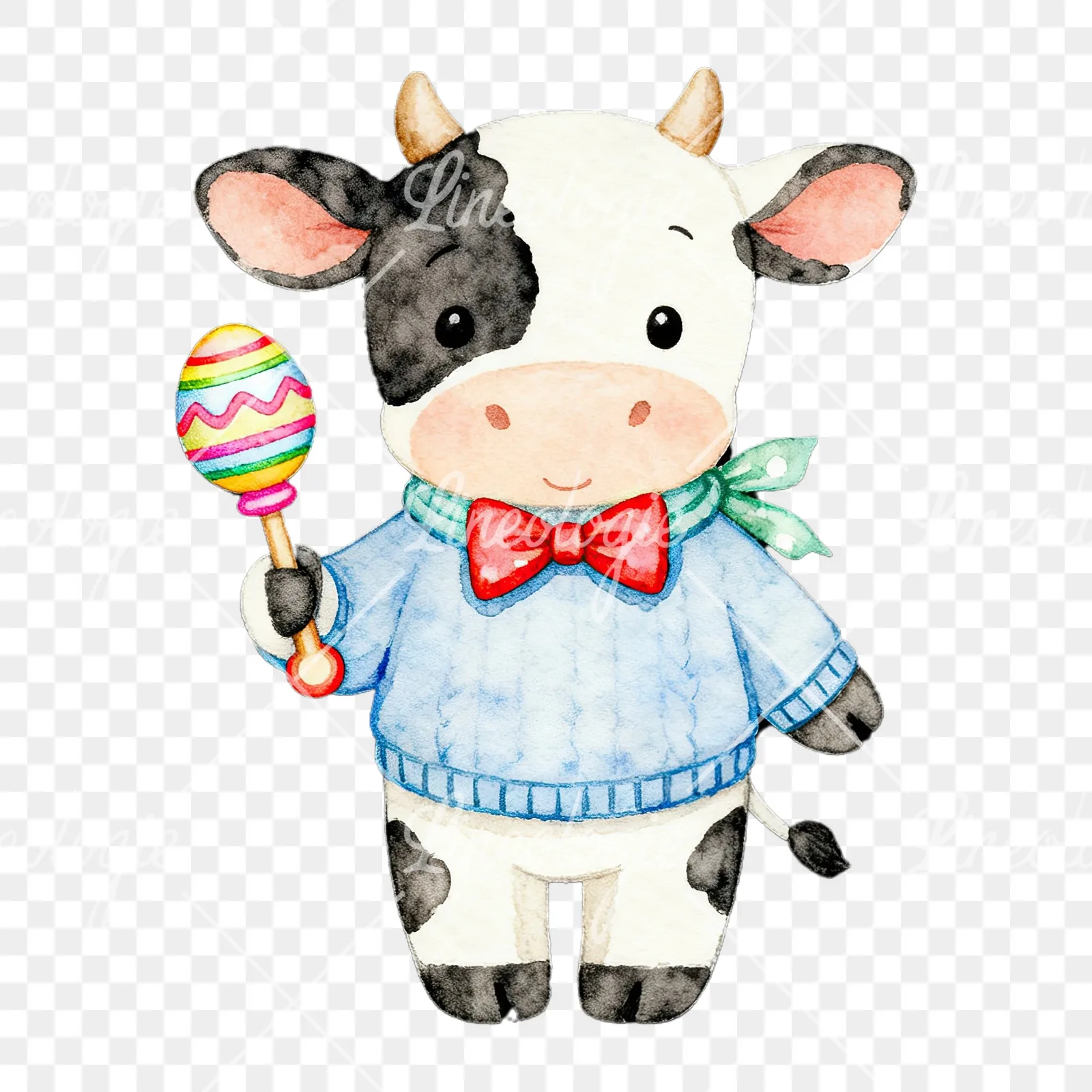 Watercolor Easter calf with nest clipart 8 of 9 on a transparent background (PNG)