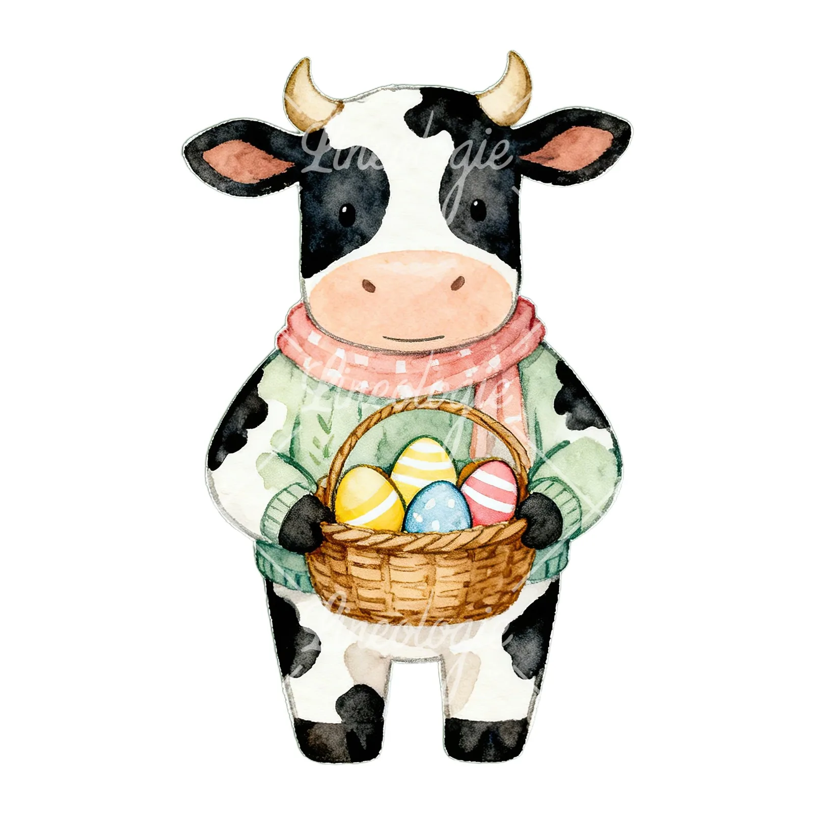 Watercolor Easter farm animal clipart 1 of 9 on a white background (JPG)