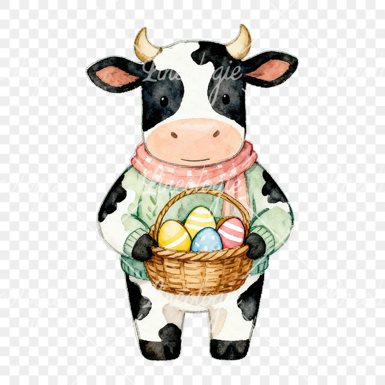 Watercolor Easter farm animal clipart 1 of 9 on a transparent background (PNG)