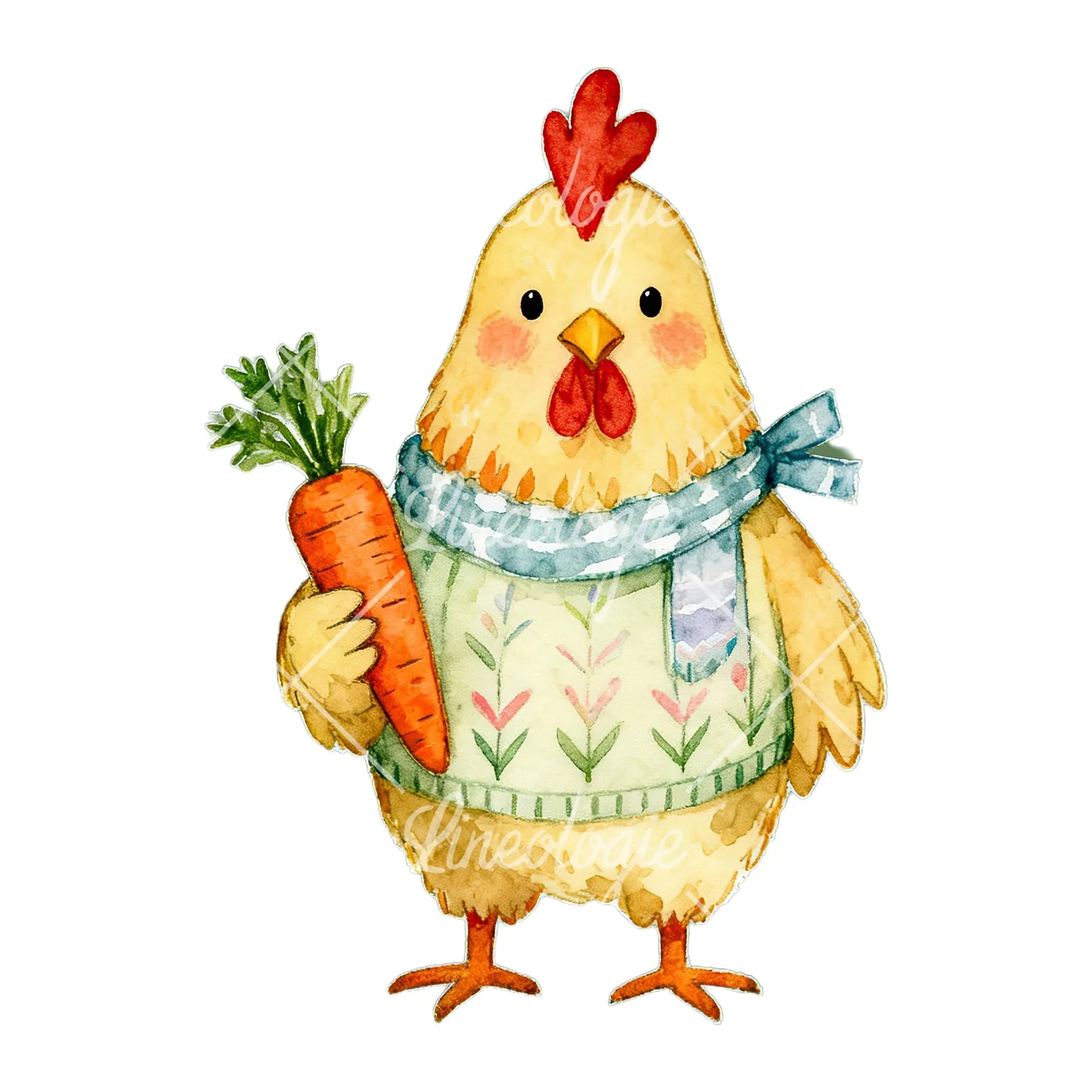 Watercolor Easter farm animal clipart 2 of 9 on a white background (JPG)