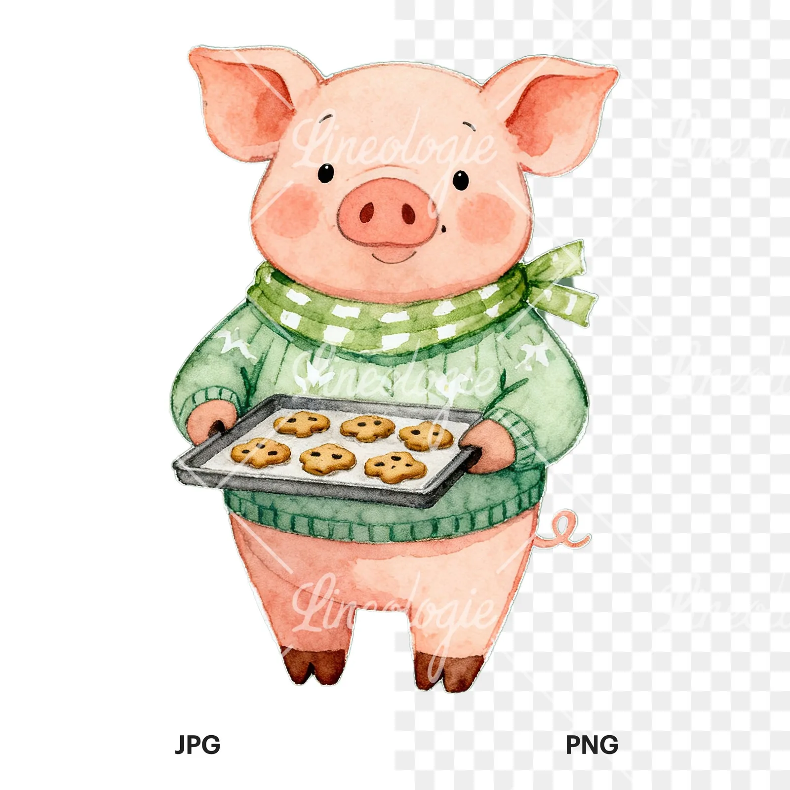 Watercolor Easter farm animal clipart 3 of 9, as a JPG on white and a transparent PNG