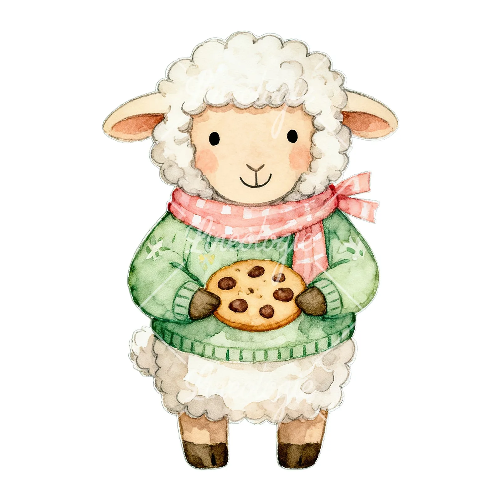 Watercolor Easter farm animal clipart 4 of 9 on a white background (JPG)