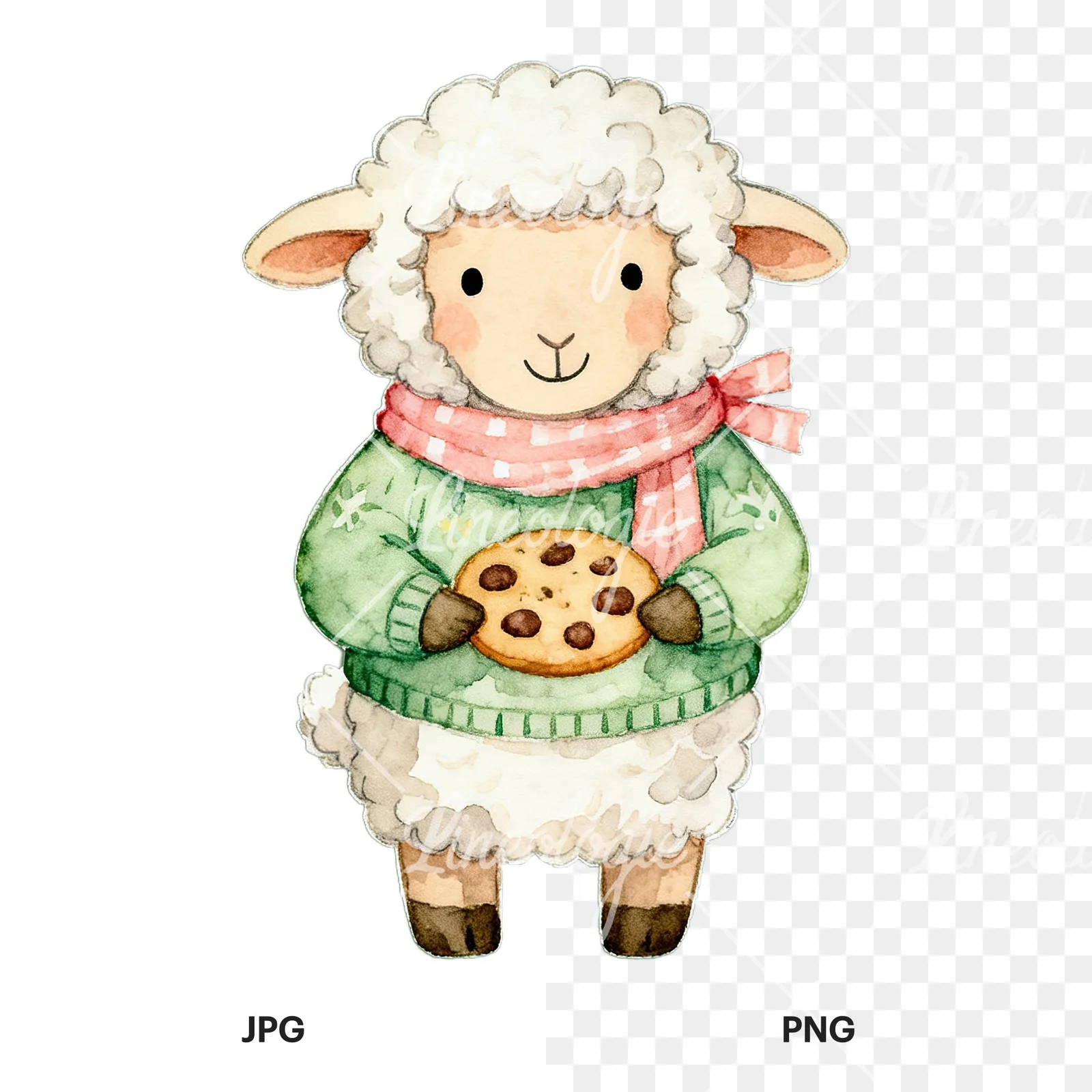 Watercolor Easter farm animal clipart 4 of 9, as a JPG on white and a transparent PNG