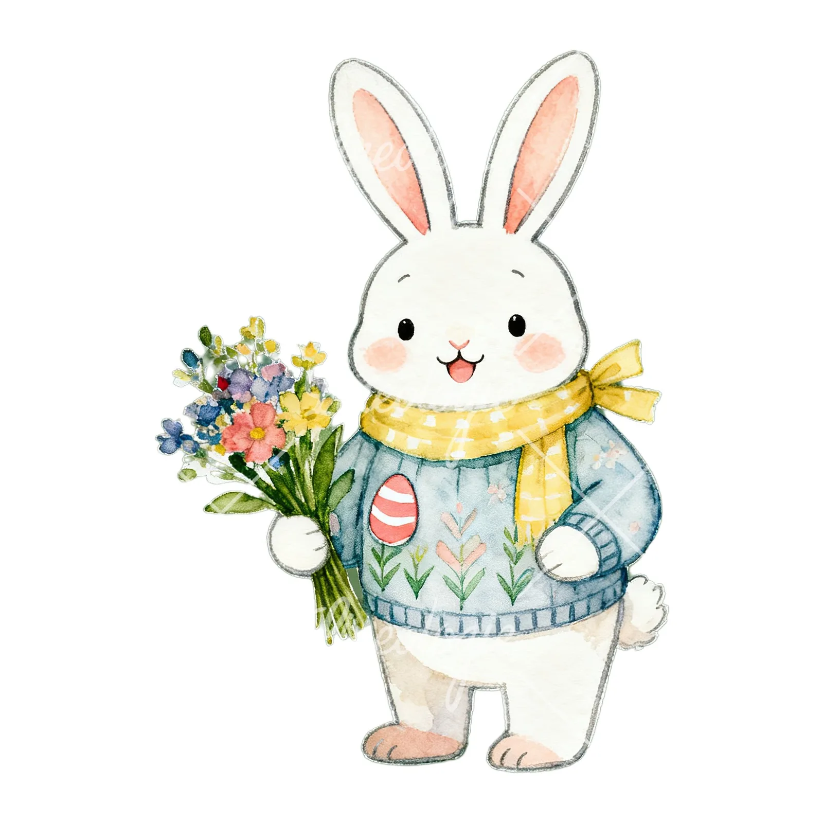 Watercolor Easter farm animal clipart 5 of 9 on a white background (JPG)
