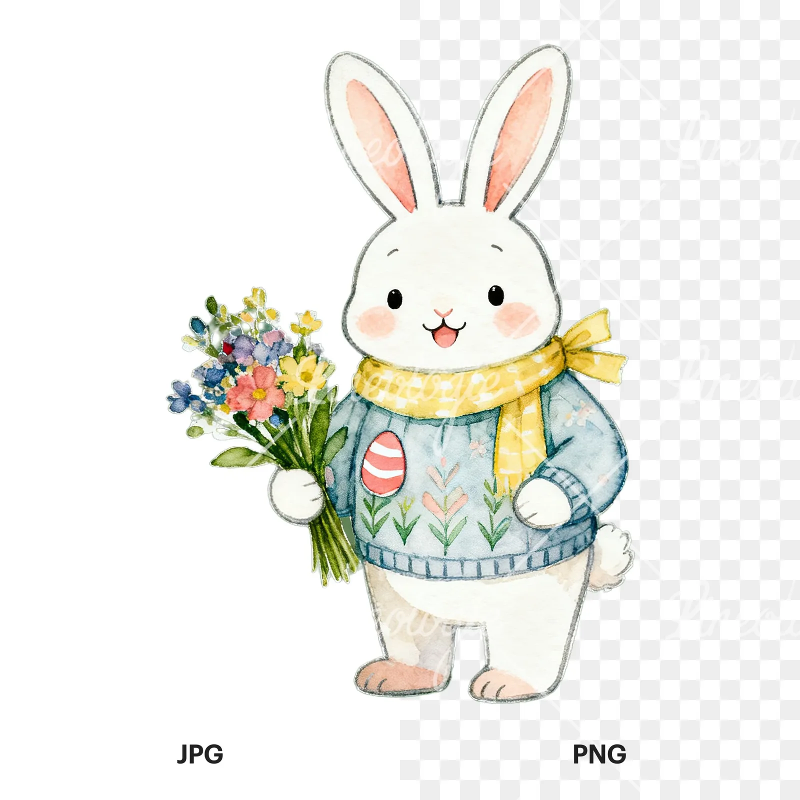 Watercolor Easter farm animal clipart 5 of 9, as a JPG on white and a transparent PNG