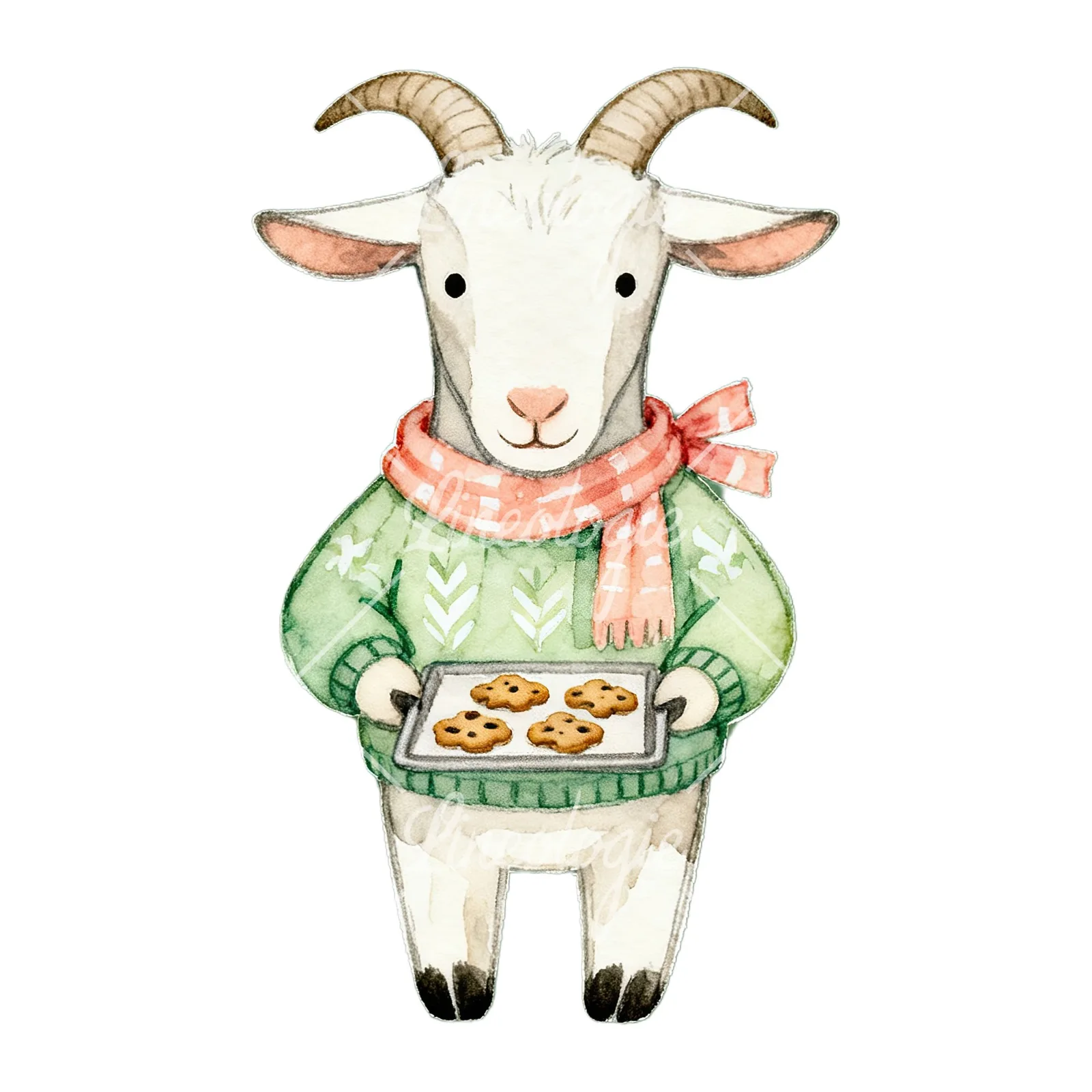 Watercolor Easter farm animal clipart 6 of 9 on a white background (JPG)