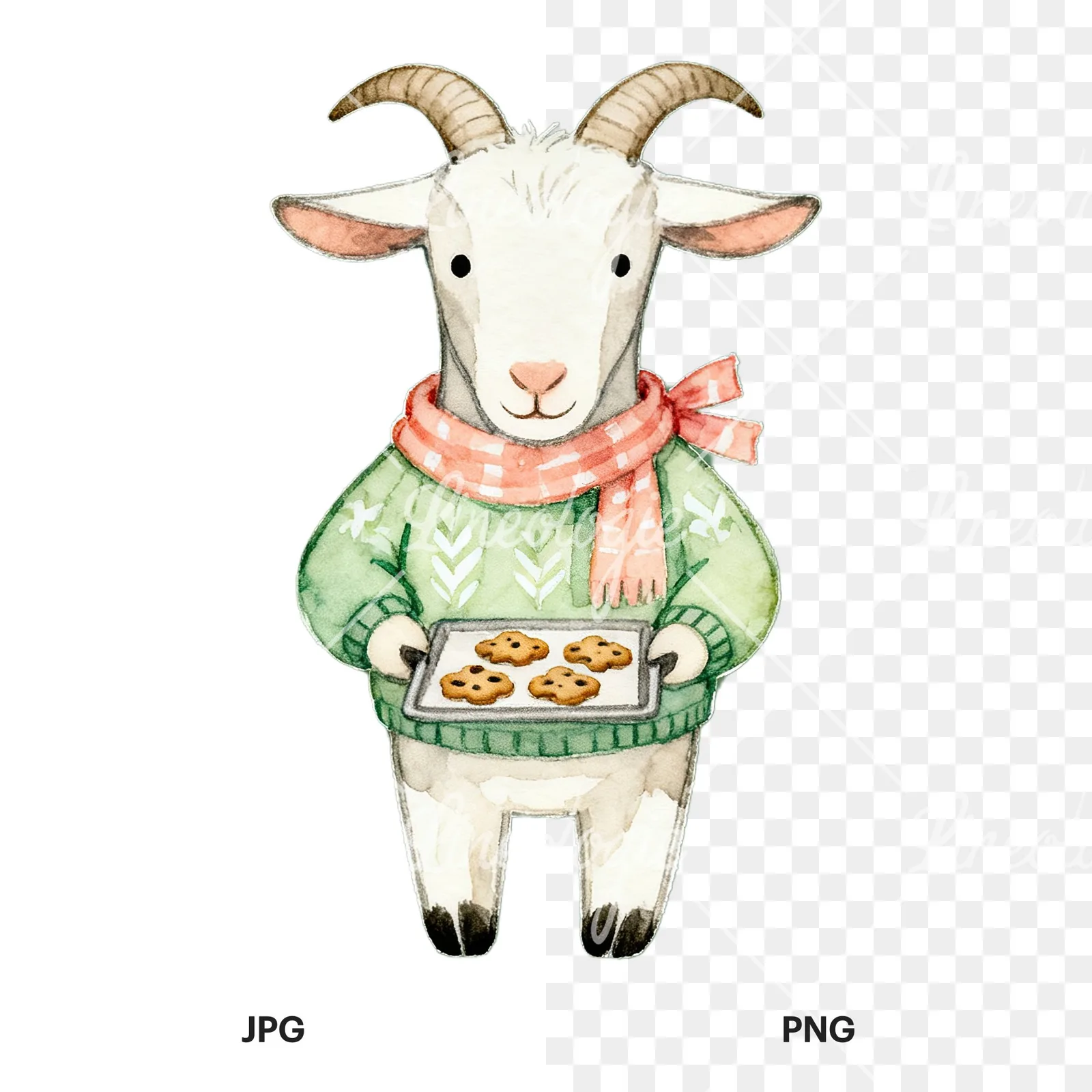 Watercolor Easter farm animal clipart 6 of 9, as a JPG on white and a transparent PNG