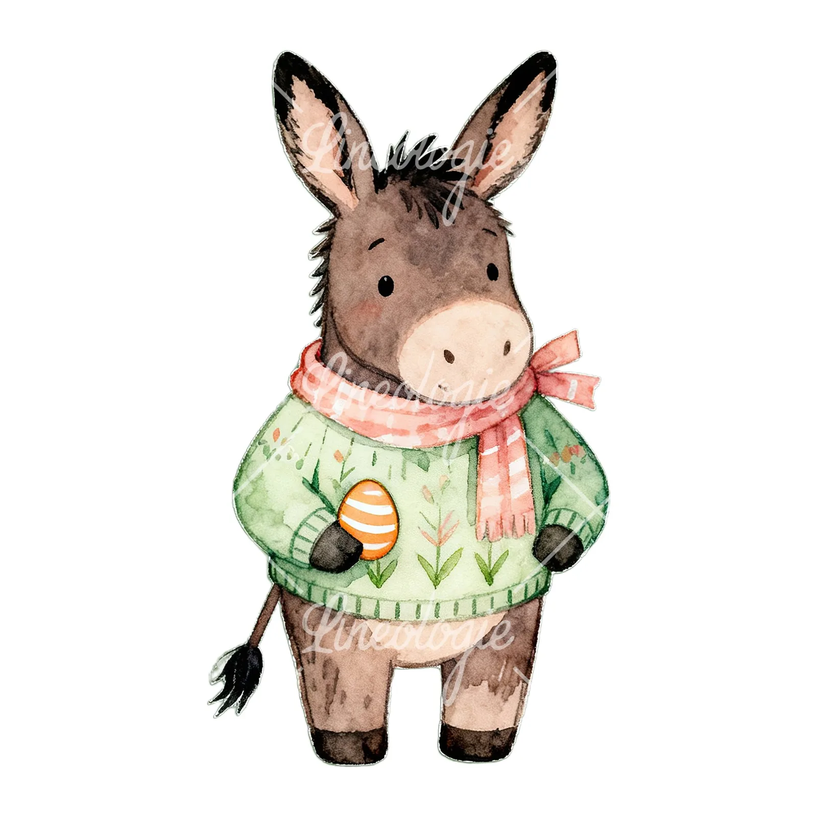 Watercolor Easter farm animal clipart 7 of 9 on a white background (JPG)