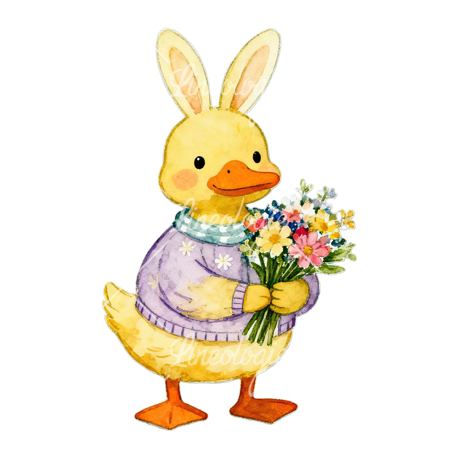 Watercolor Easter farm animal clipart 8 of 9 on a white background (JPG)