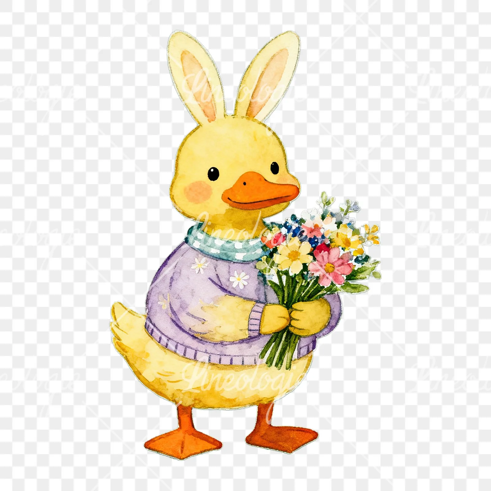 Watercolor Easter farm animal clipart 8 of 9 on a transparent background (PNG)