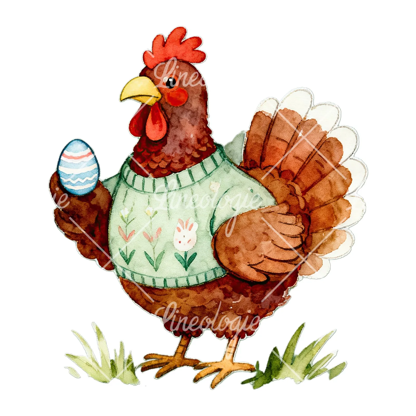 Watercolor Easter farm animal clipart 9 of 9 on a white background (JPG)