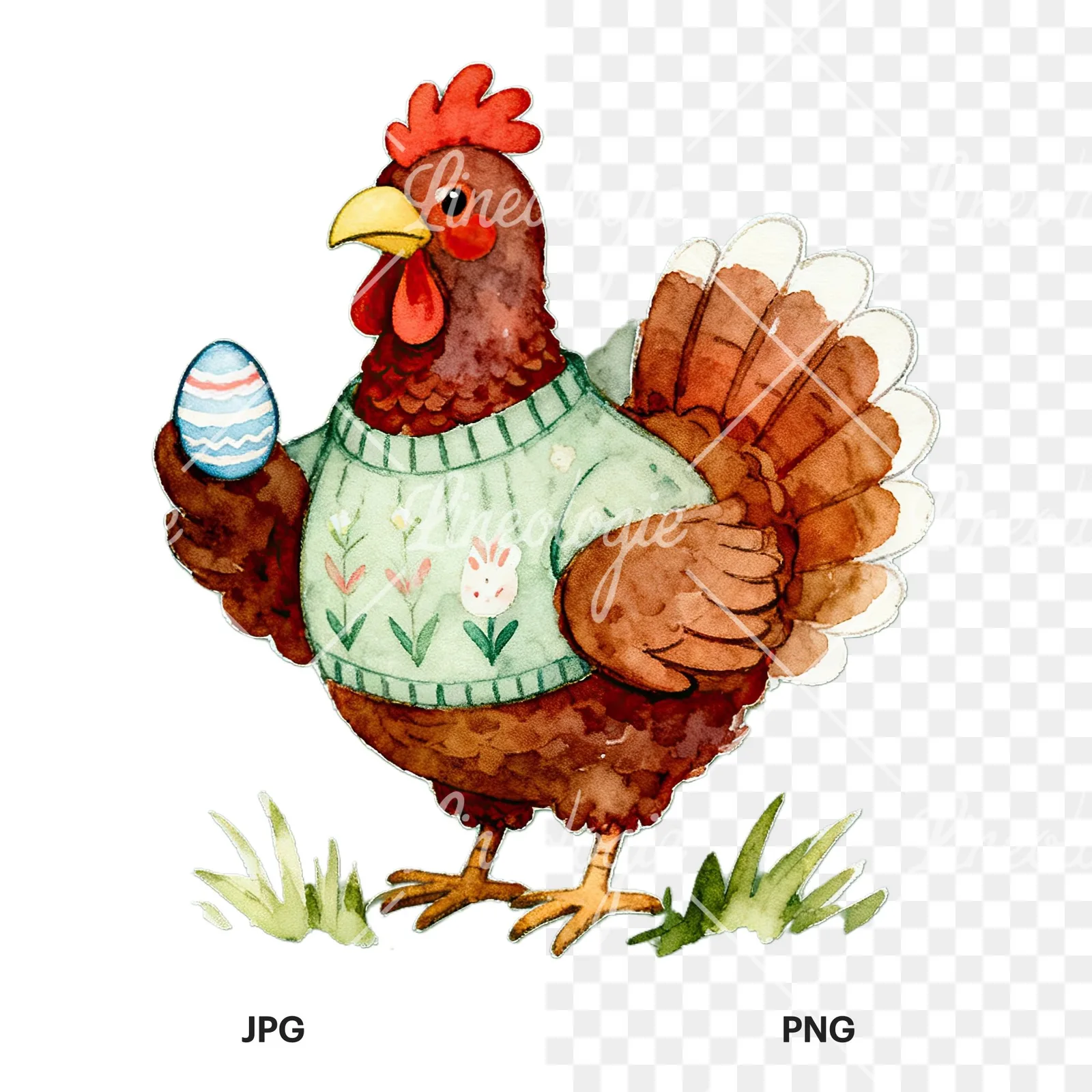 Watercolor Easter farm animal clipart 9 of 9, as a JPG on white and a transparent PNG