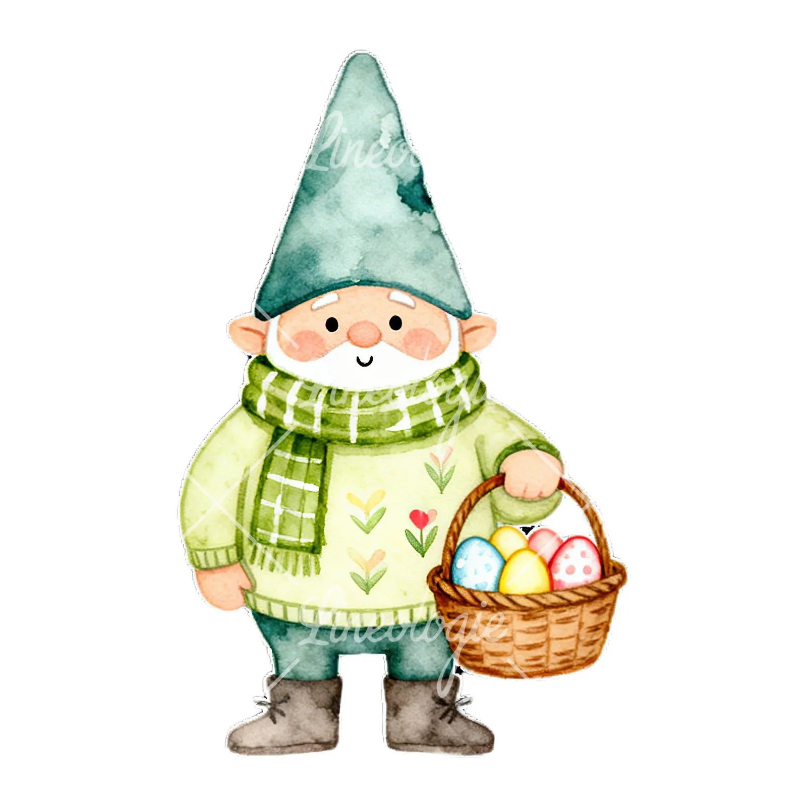 Watercolor gnome clipart 1 of 9 on a white background (JPG)