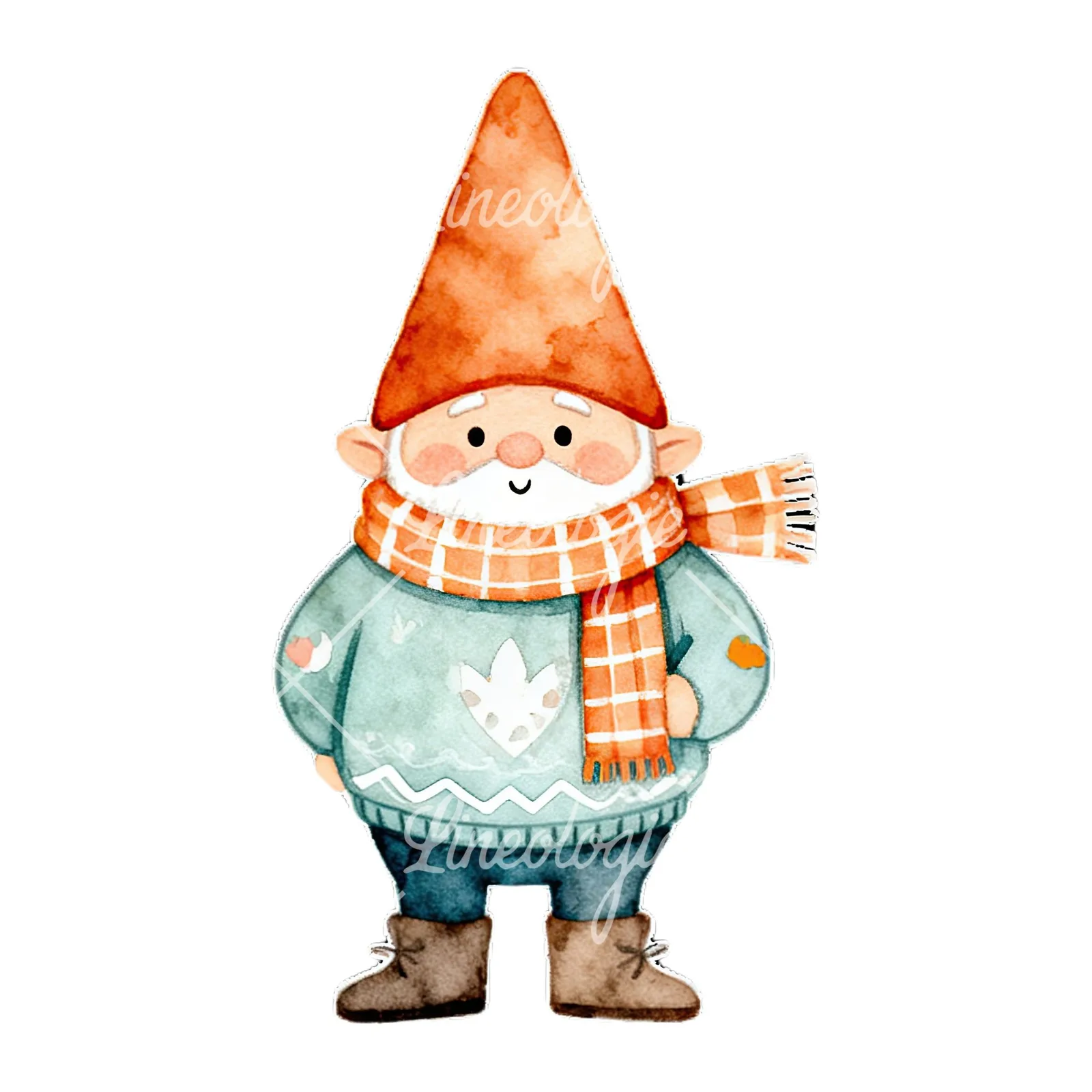 Watercolor gnome clipart 2 of 9 on a white background (JPG)