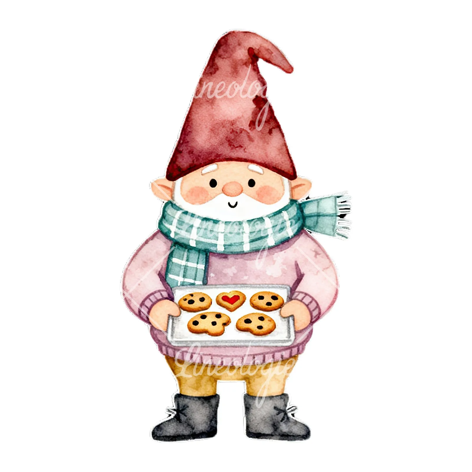 Watercolor gnome clipart 4 of 9 on a white background (JPG)