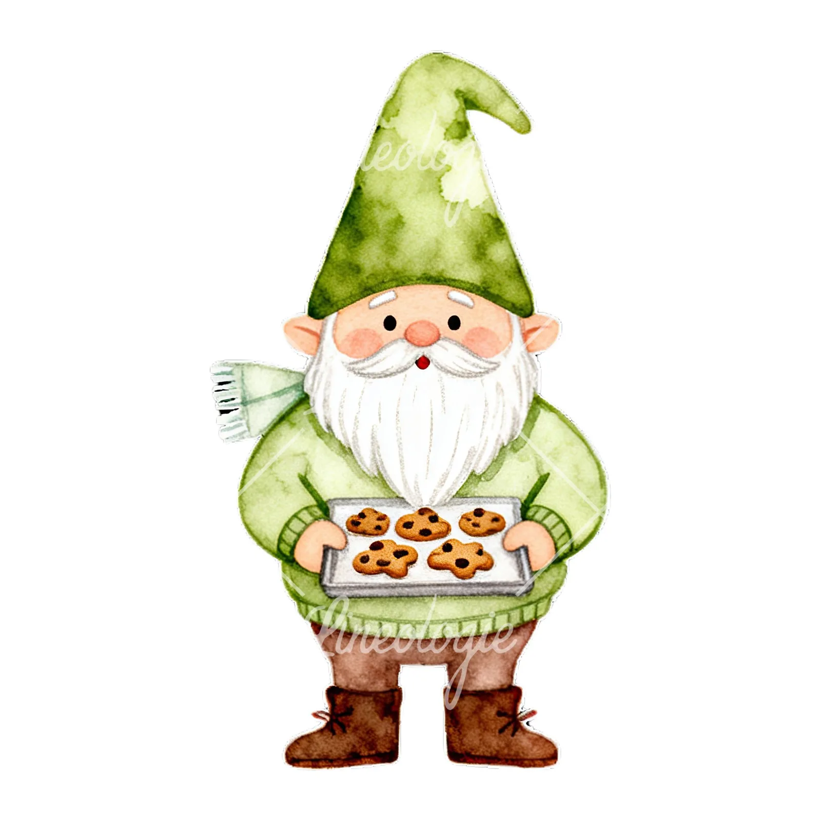 Watercolor gnome clipart 5 of 9 on a white background (JPG)