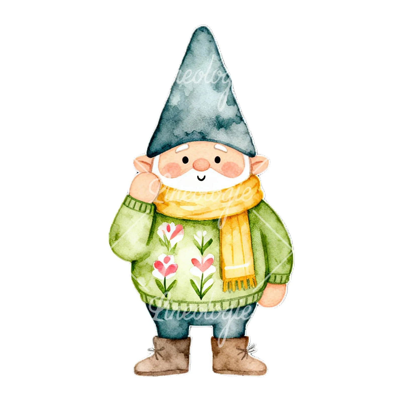 Watercolor gnome clipart 6 of 9 on a white background (JPG)