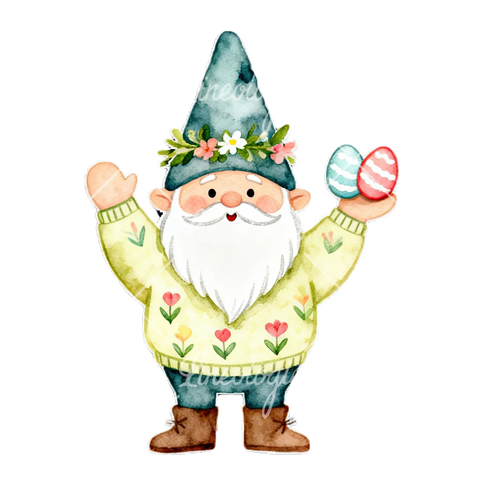 Watercolor gnome clipart 7 of 9 on a white background (JPG)