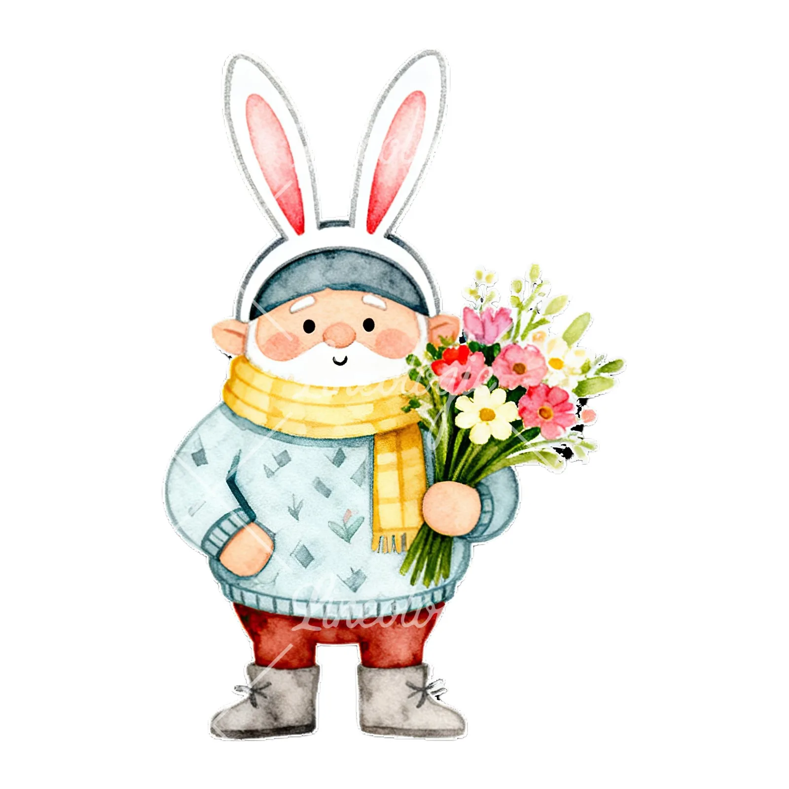 Watercolor gnome clipart 8 of 9 on a white background (JPG)