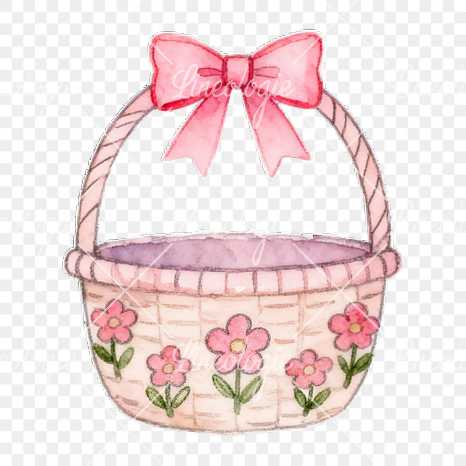 Watercolor pink Easter basket clipart 1 of 9 on a transparent background (PNG)