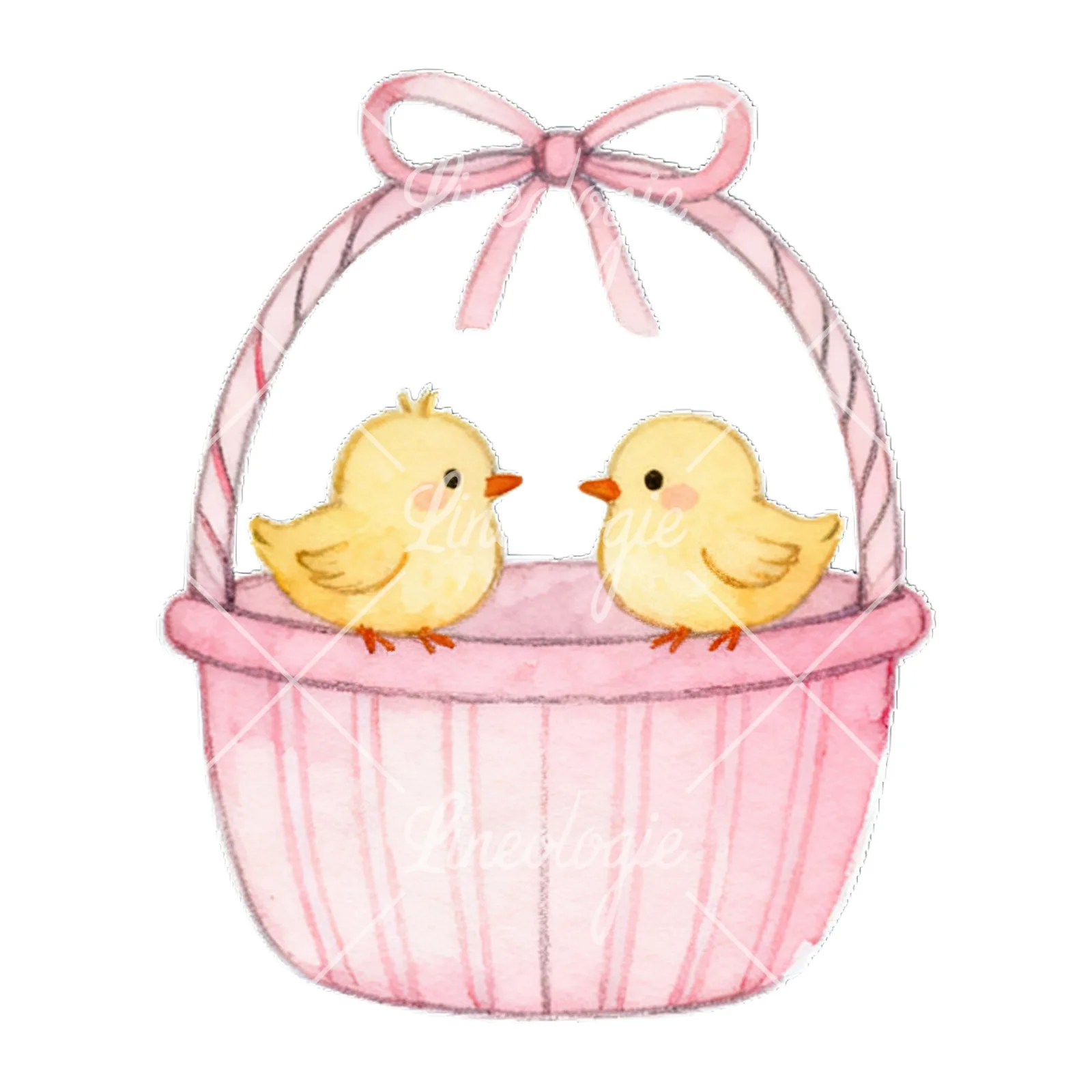 Watercolor pink Easter basket clipart 3 of 9 on a white background (JPG)