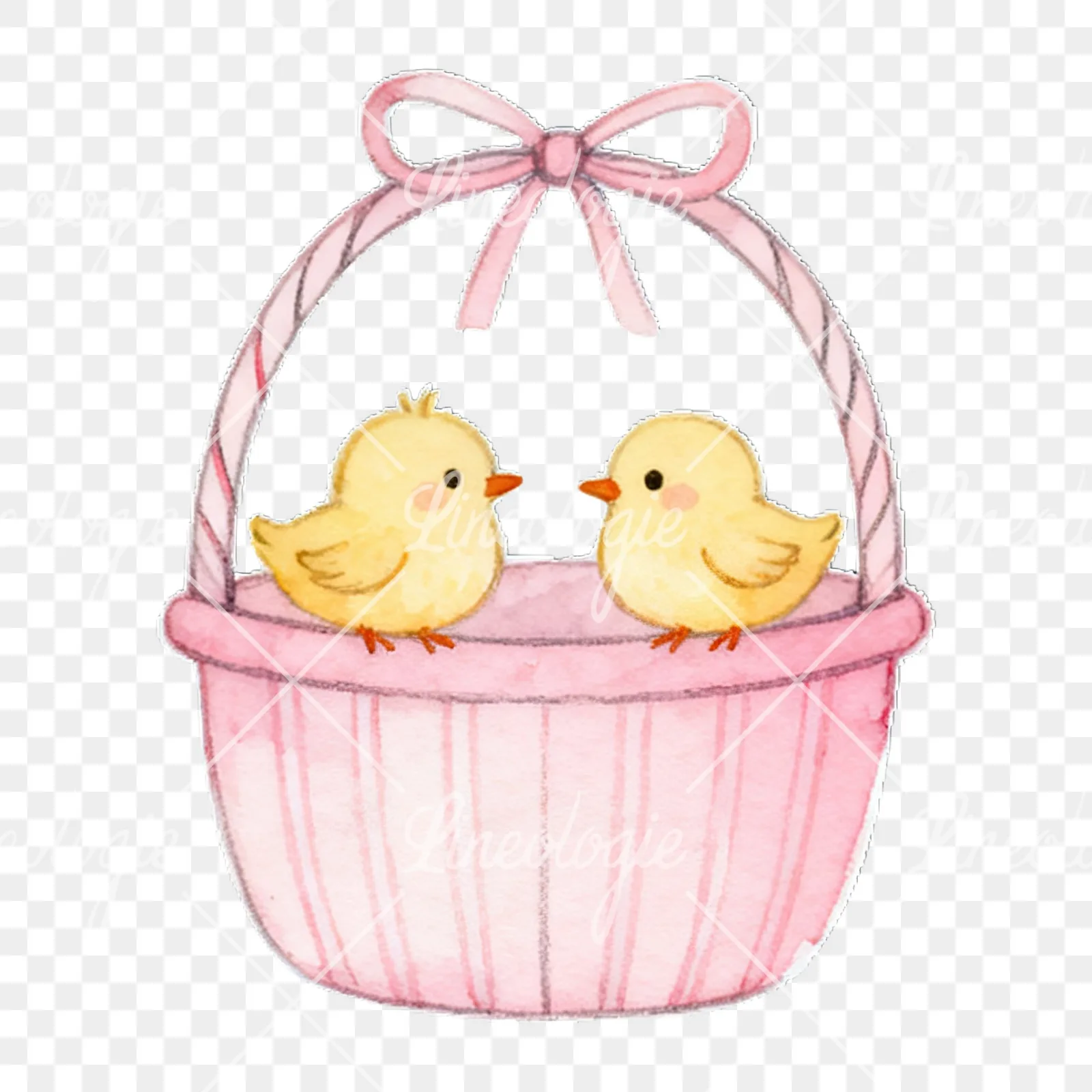 Watercolor pink Easter basket clipart 3 of 9 on a transparent background (PNG)