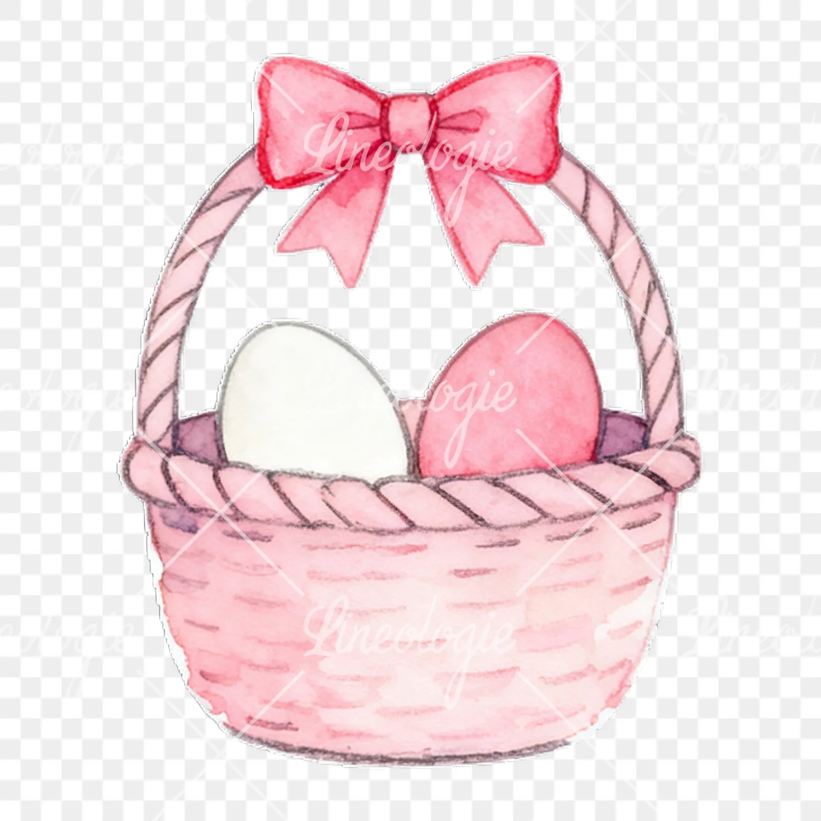 Watercolor pink Easter basket clipart 4 of 9 on a transparent background (PNG)