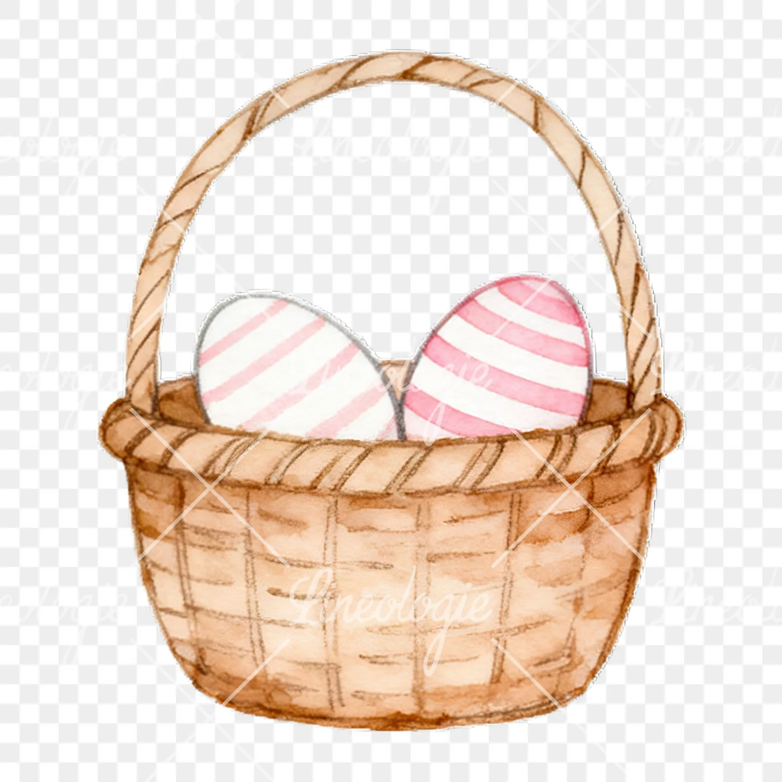 Watercolor pink Easter basket clipart 6 of 9 on a transparent background (PNG)