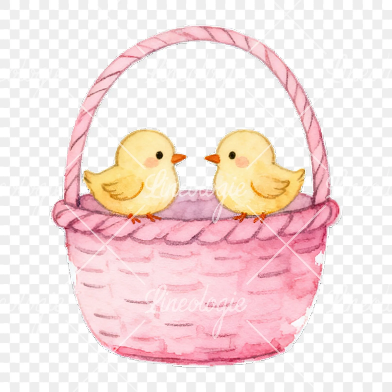 Watercolor pink Easter basket clipart 8 of 9 on a transparent background (PNG)