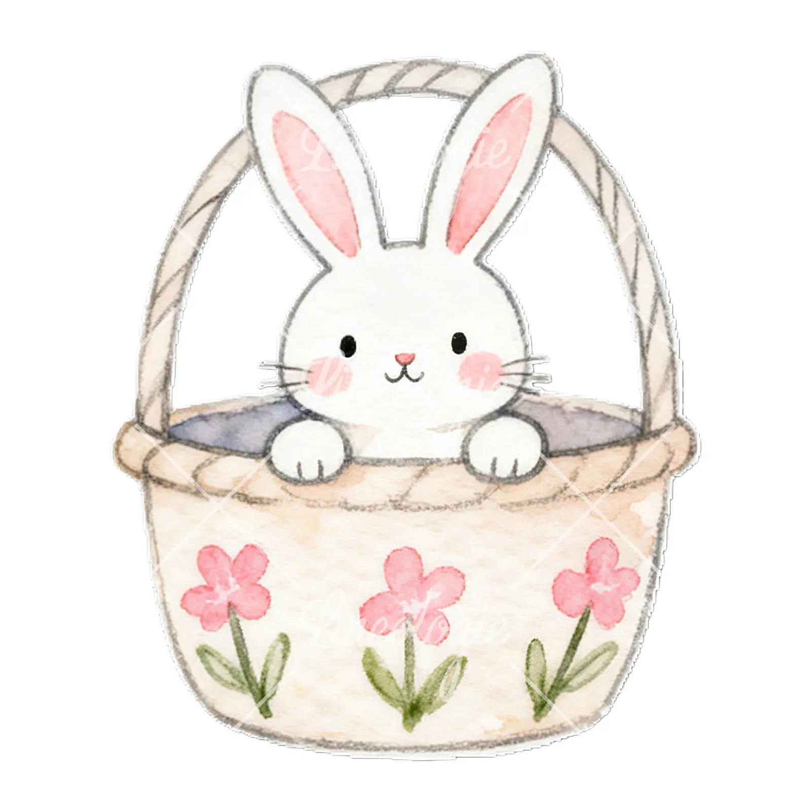 Watercolor pink Easter basket clipart 9 of 9 on a white background (JPG)