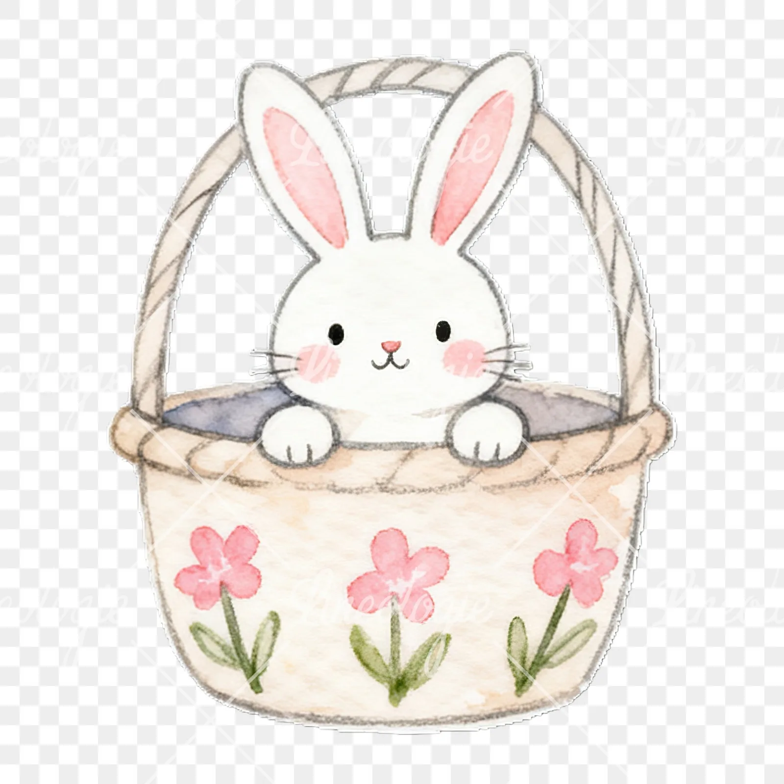 Watercolor pink Easter basket clipart 9 of 9 on a transparent background (PNG)