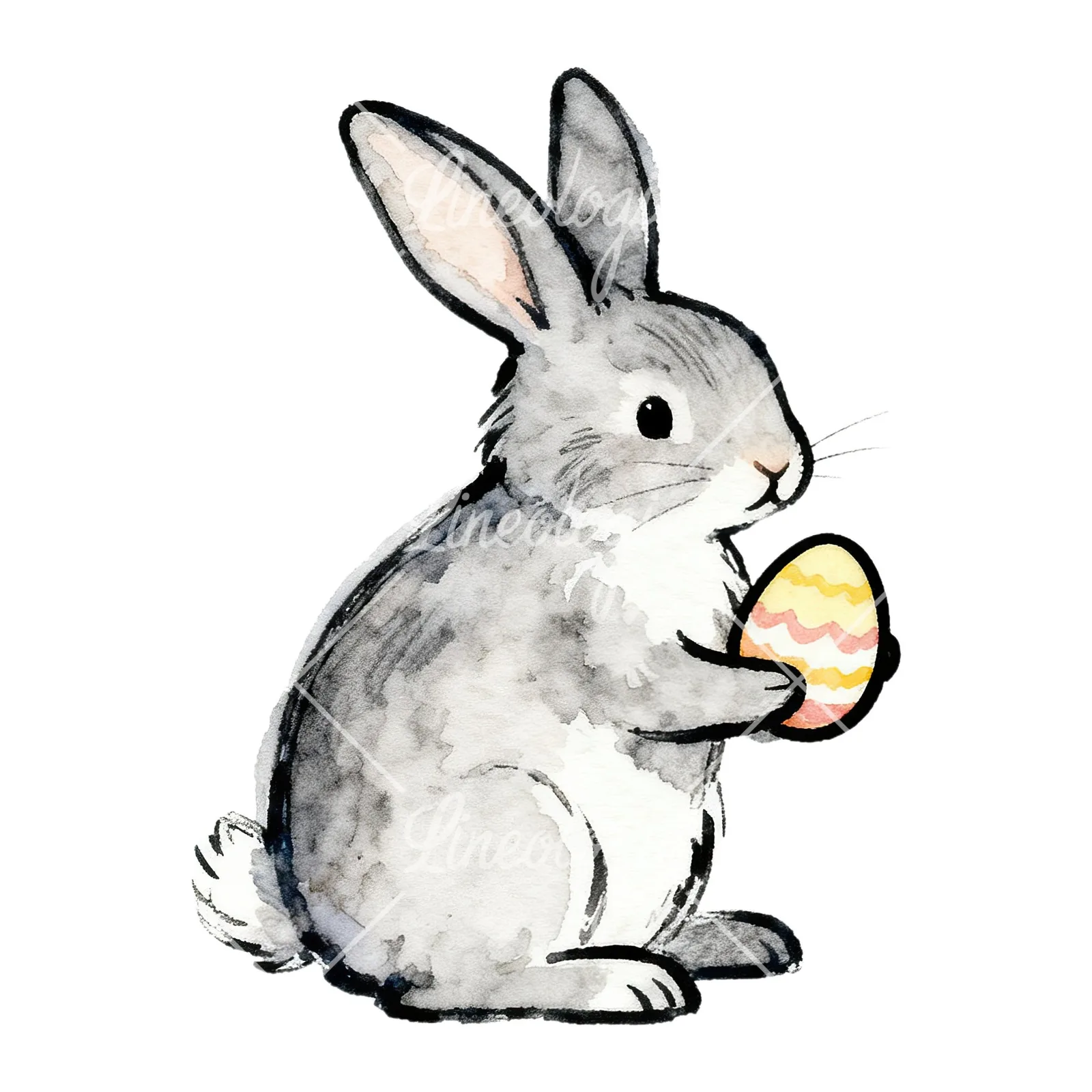 Watercolor Easter bunnies carrots and eggs clipart 2 of 9 on a white background (JPG)